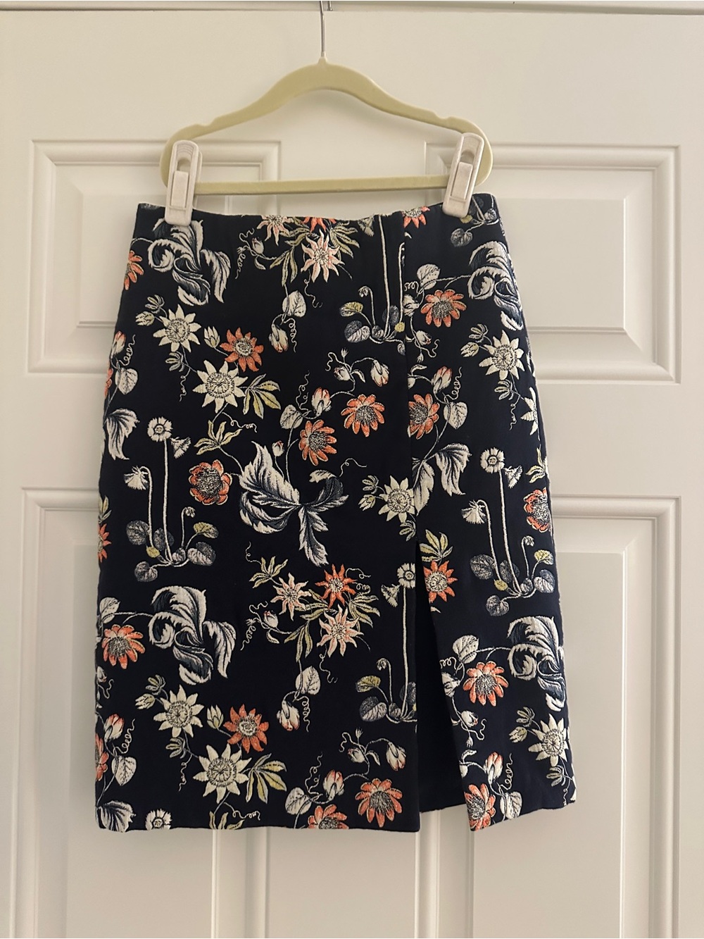 Ann Taylor Navy Pencil Skirt with Coral & Ivory Floral Print